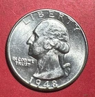 1948D Choice Uncirculated US Washington SILVER Quarter! DENVER Mint! Coin!