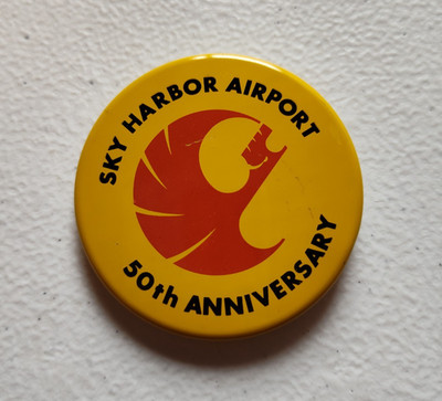 Vtg 1985 Sky Harbor PHX Phoenix International Airport 50th Anniversary button