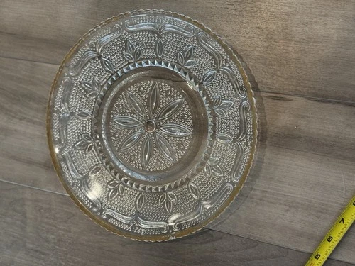 Vintage Heritage Federal Glass 11.5 Serving Platter Or Cake Plate W/ Gold Trim