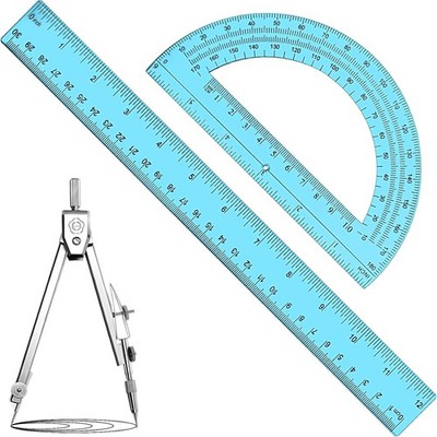 3 Pcs Plastic Ruler 6 Inch Protractor Drawing Compass Set, Student Geometry Math