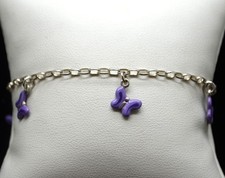 Sterling Silver Adorable Purple Butterfly Charm Chain Bracelet 7.25" FMF092