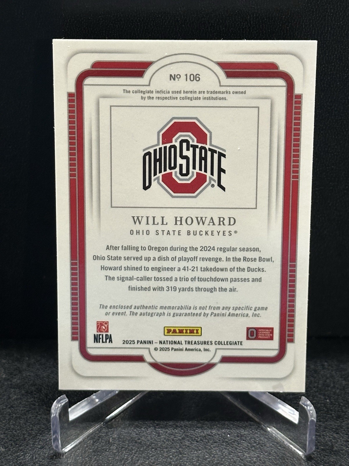 2025 National Treasures Collegiate Will Howard #106 RPA /99 RC Patch Auto OSU! view 2