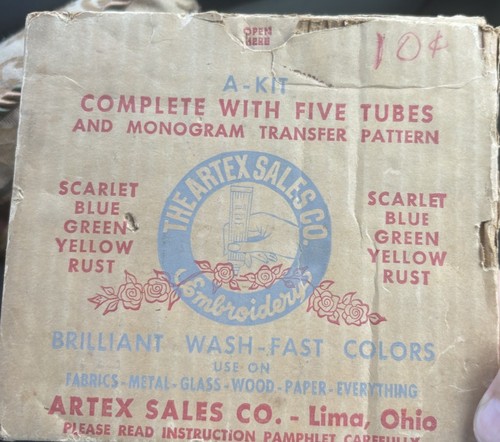 Artex Embroidery Paint Set Scarlet Blue Green Yellow Rust Wash-Fast Party Tubes