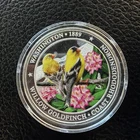 1 troy oz .999 Fine Silver Washington 1889 State Bird Flower & Flag Color Coin