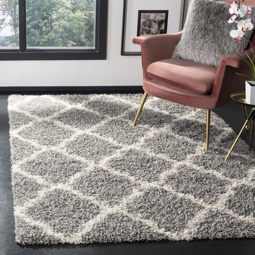Plush Geometric Diamond Pattern Shag Area Rug Durable Soft Indoor Carpet Mat New - Picture 2 of 8