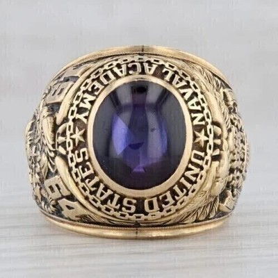 2Ct Oval Lab-Created Amethyst US Naval Academy Aggie Ring 14k Yellow Gold Finish