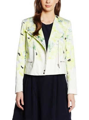 French Connection Damen Jacke mit Blumen Sakko Kurzjacke, Gelb, XS/S