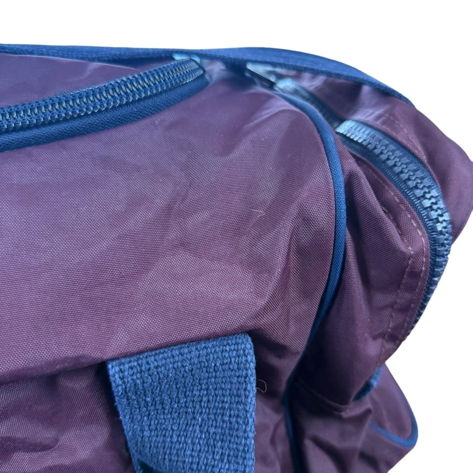 Lands End Lighthouse Vintage USA Made Duffle Weekend Bag Plum Blue Gym Travel - Image 4 of 4