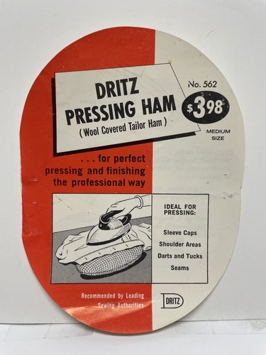 Dritz Pressing Ham No. 562 Medium Wool Covered Tailor Ham Sewing Aid Brochure