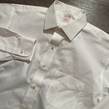 Brooks Brothers Dress Shirt Men 17 4/5 Solid White Cotton 346 Regular Fit Office