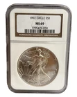 1992 American Silver Eagle $1 Dollar Coin One Troy Ounce 0.999 Fine NGC MS69