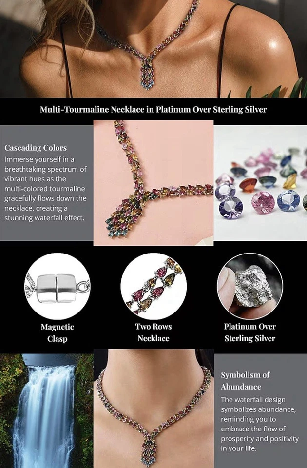 Collar de turmalina múltiple en platino sobre plata de ley 18 pulgadas, 19,20 Cwt Foto 4 de 4