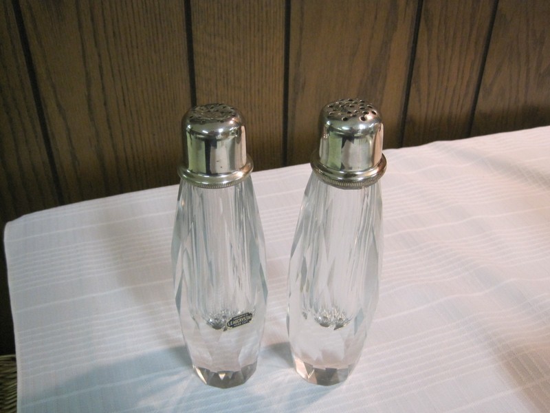 Unique Vintage Heavy Crystal Salt and Pepper Shakers