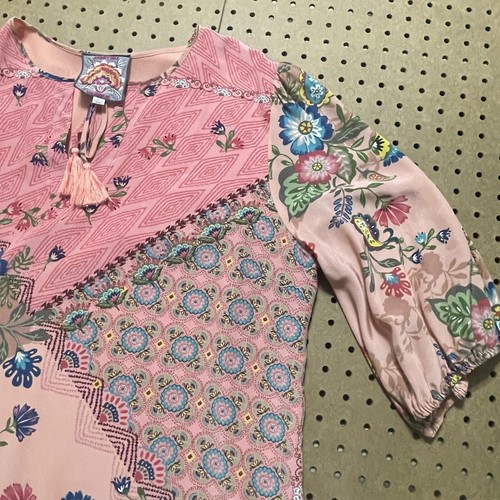 NWOT Johnny Was Lakshmi Mini Dress Pure Silk Floral Geometric Pink XL Women $265 - Picture 5 of 11