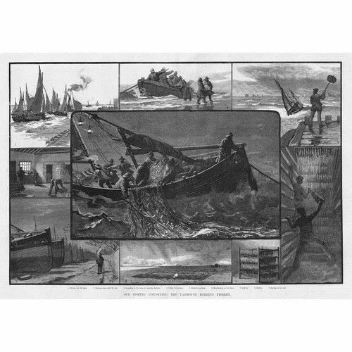 GREAT YARMOUTH The Herring Fishery - Antique Print 1883