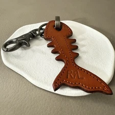 Double RL RRL Brown Leather Fishbone Keychain