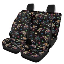 Car Seat Cover Full Set, Sea Turtle Flower Printed Sea Turtle Flower - Black