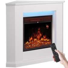 Camino Elettrico Angolare a Parete Zurigo Stufa Bianca 2000W Caminetto Led a Mur