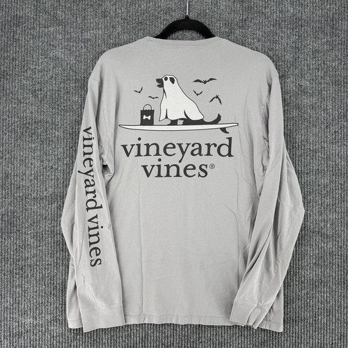 Vineyard Vines Halloween Ghost Dog long sleeve graphic t shirt mens medium gray