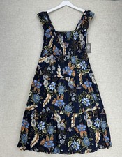Vince Camuto Dress Womens Large Navy Blue Floral Smocked Tiered Midi Sundress