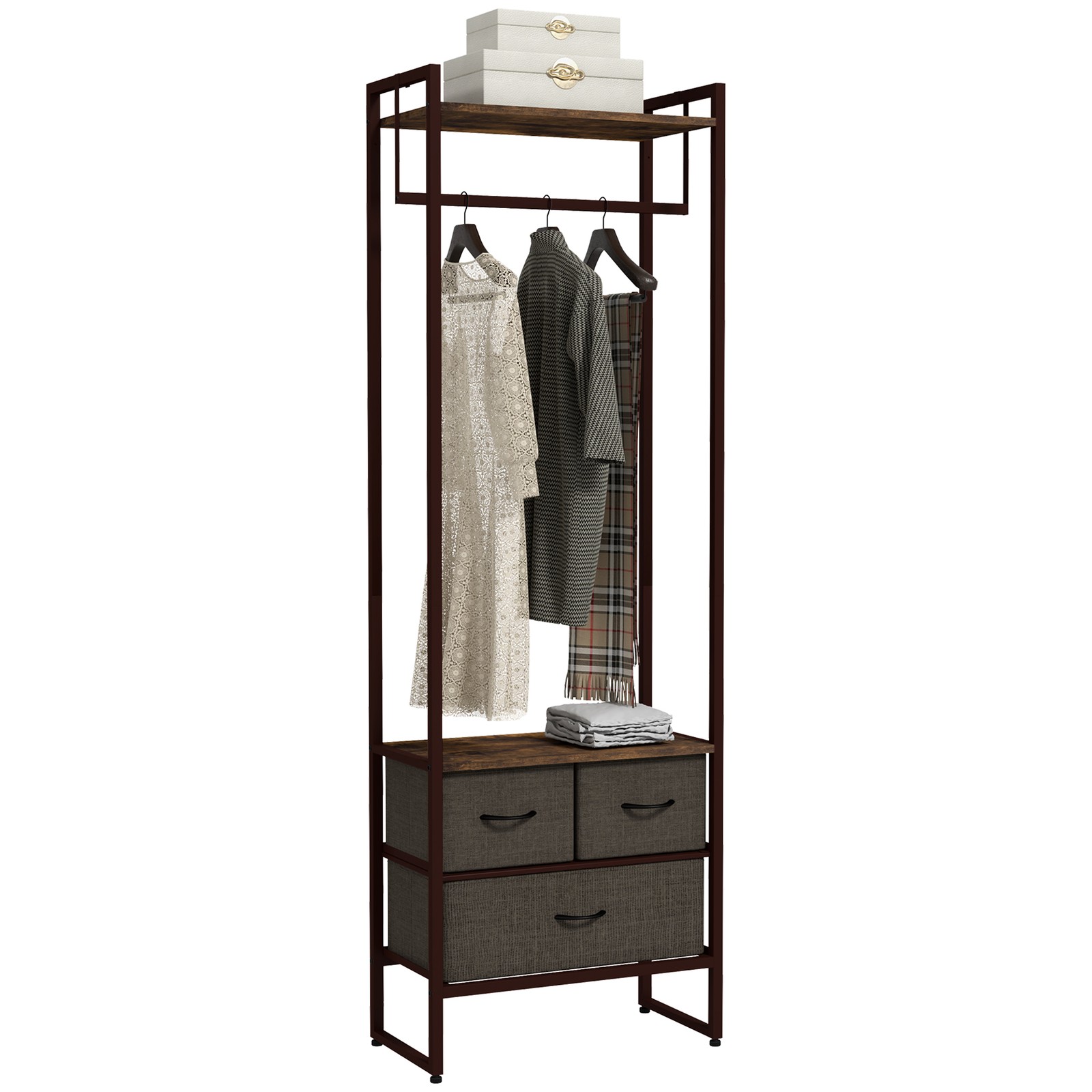 Stand Appendiabiti HOMCOM Stile Industriale con 3 Cassetti Portaoggetti