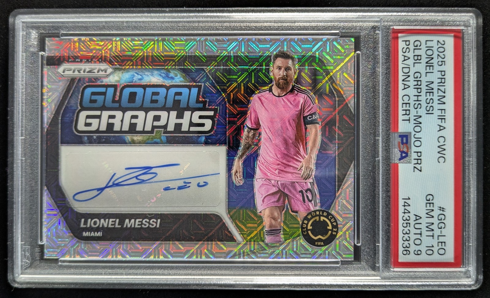 2025 Panini Prizm FIFA LIONEL MESSI 10/25 Auto Mojo Jersey Number #GG-LM PSA 10