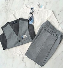 Nautica Boys Size 5 Gray Suit Set 5pc Vest Pants Shirt Tie Pocket Square