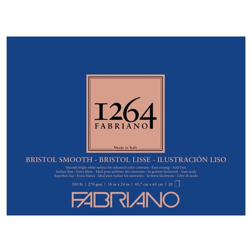 Fabriano 1264 Bristol lisse 100 lb (20 feuilles) tampon de colle relié 18 x 24