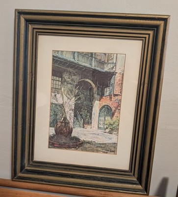 Vintage 1960s Don Davey Print Vintage Wood Frame French Quarter Courtyard