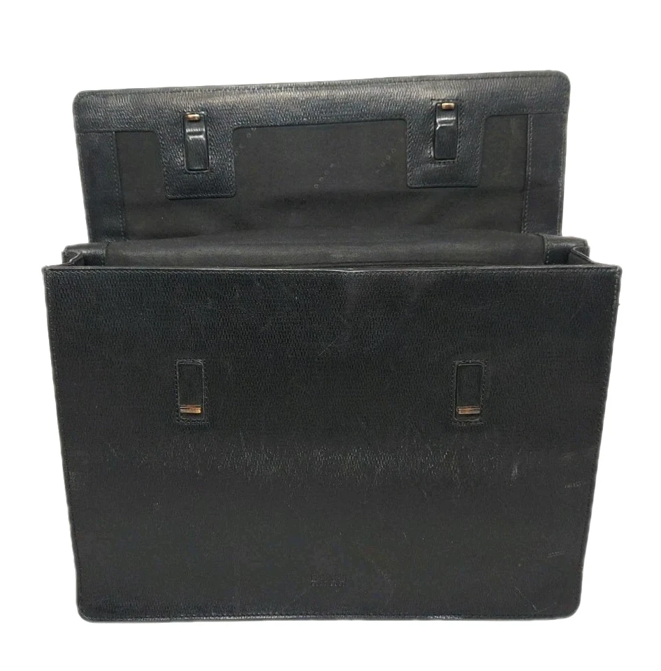 Hugo Boss Bingorten 公文包漆皮黑色皮革信使翻盖肩带 — 第 3/4 张图片