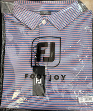 Foot Joy Men's Multi-Stripe Pique Golf Polo, Large, Riv Bl/White/Red, NWT