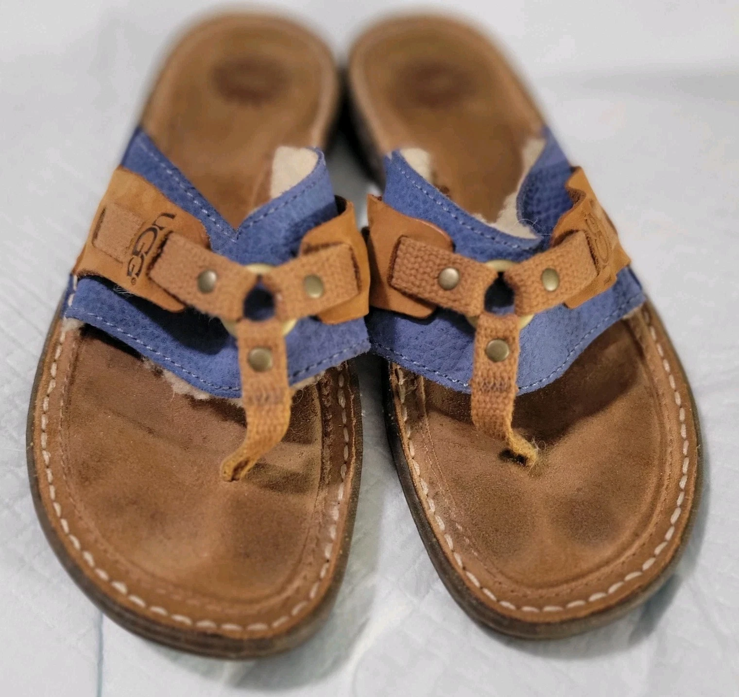 UGG 1629 sandali infradito infradito sherpa foderati blu e marrone misura 9