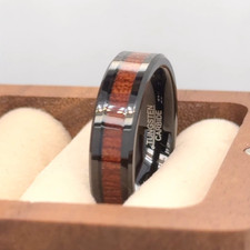Unique Black Tungsten Wedding Ring Wood Inlay Thanksgiving Gift Band For Him