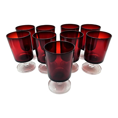 9 Luminarc Arcoroc Cavalier France Ruby Red 4 in Goblet Glass Holiday Set Lot