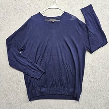 Banana Republic Sweater Mens 2XLT Blue Extra Fine Merino Wool Pullover V-Neck