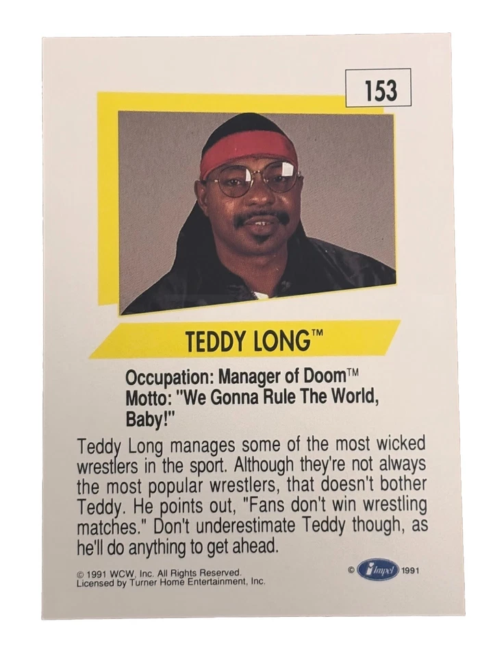Excellent: Vintage 1991 Impel WCW Teddy Long Trading Card - Image 2 of 2