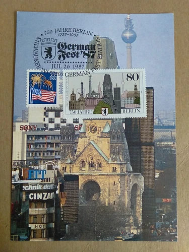 GERMANY Stamped Card 750 Years Berlin First Day Cover 7.26.87 West Berlin