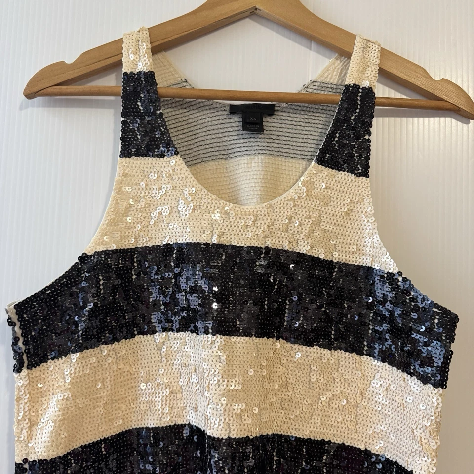 J. CREW COLLECTION Sequins Tank Top Cotton Sz XS Striped Ivory Black Women’s - Image 3 of 4