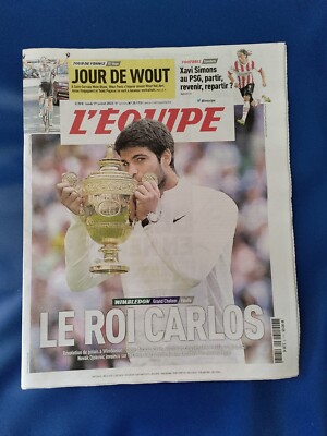 CARLOS ALCARAZ: WIMBLEDON/Journal L'equipe 17 Juli 2023 ''LE ROI CARLOS''