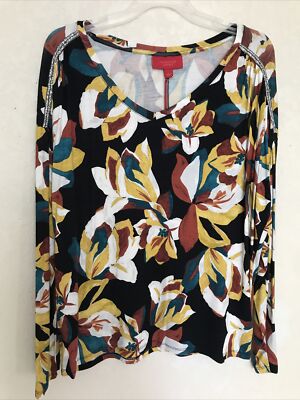 Jennifer Lopez JLO Women's Embroided Multi-Color Floral Long Sleeve  Top Size XL