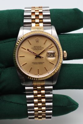 Rolex Datejust 36mm 18k Gold Steel Champagne Dial Automatic Mens