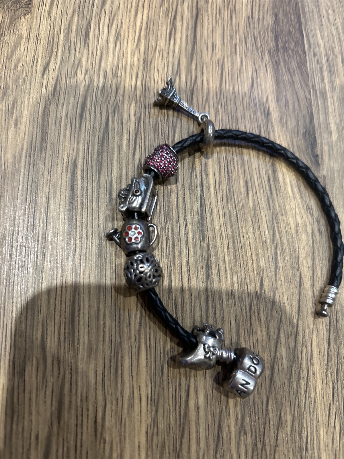 pandora leather charm bracelet 19cm With Charms eBay