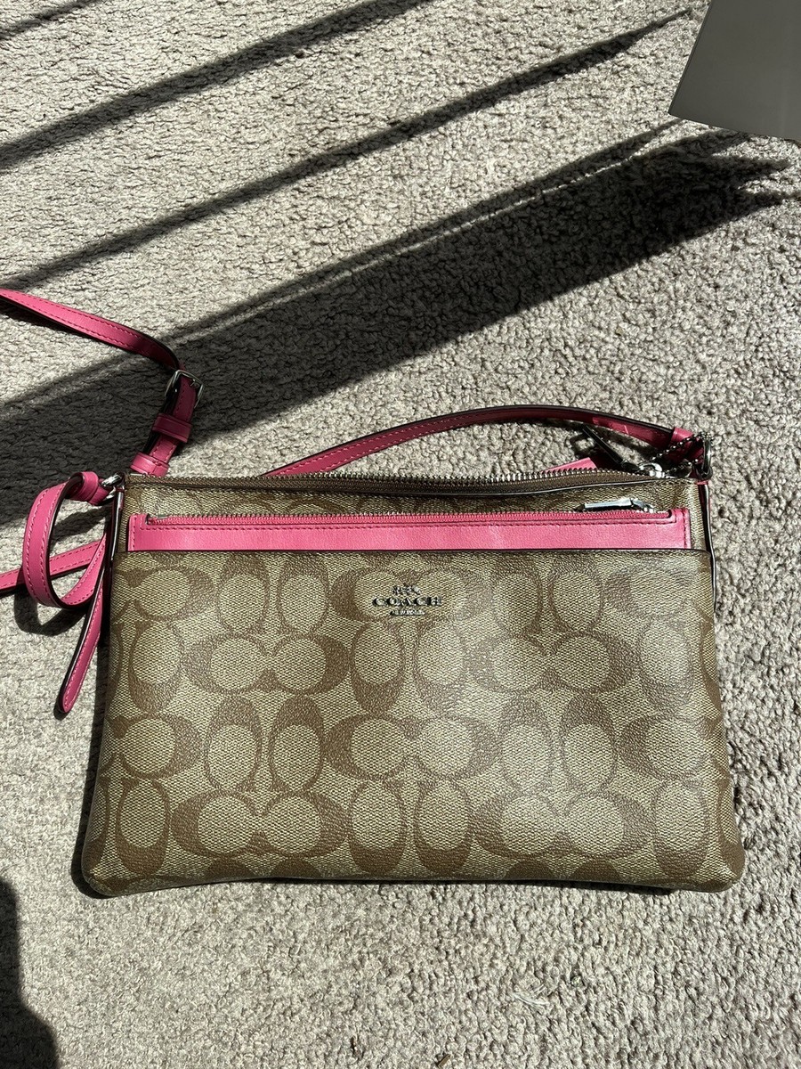 Coach Signature East West Park Pink Coated Canvas Crossbody