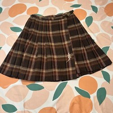 Pendleton Pure New Wool A-Line Skirt Women's 12 Brown Swarovski Lizard Broach