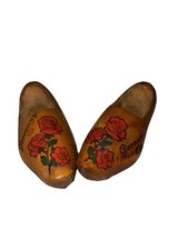Vintage Hand painted Germany Wooden Clog Shoes Decorative