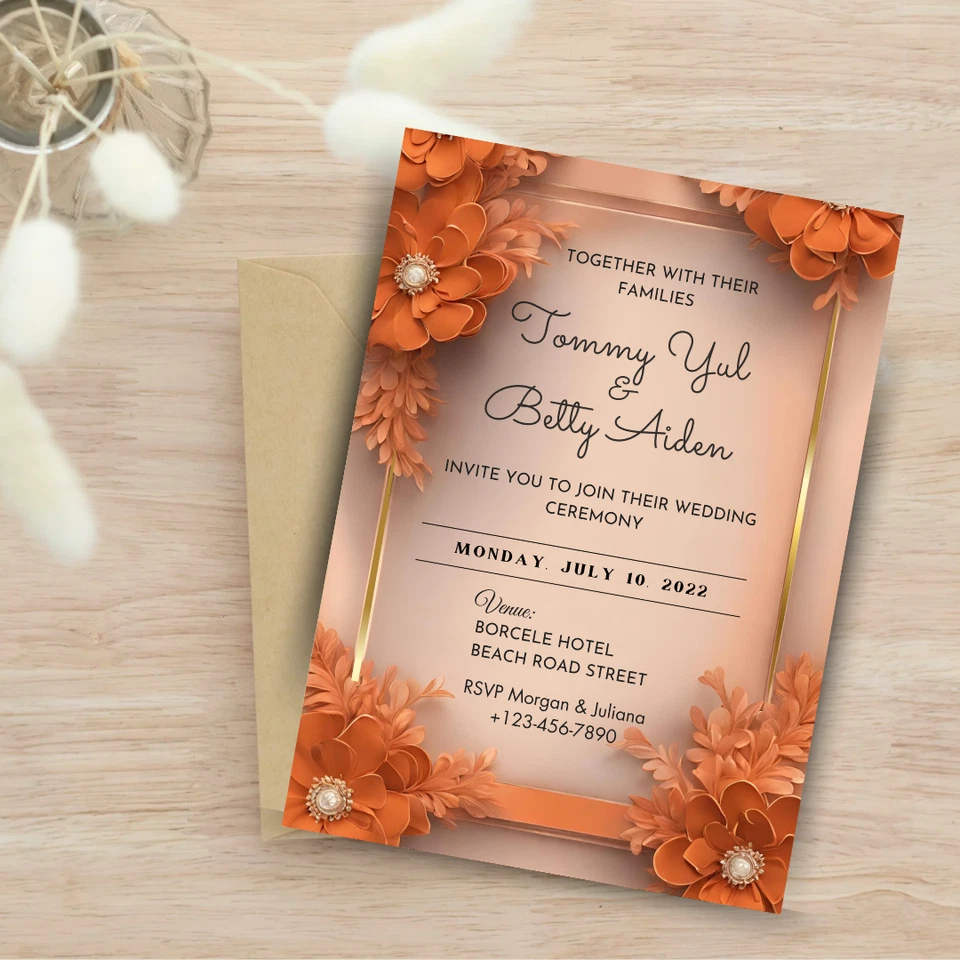 Invitación de boda naranja quemado | Invitación digital | Invitación imprimible Foto 3 de 4