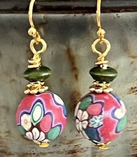Gold Floral Bead Dangle Earrings. Nature. Bloom