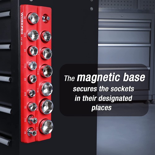 WORKPRO 1/2 -Inch SAE/ Metric Magnetic Socket Organizer Socket not Included NEW - Picture 9 of 19