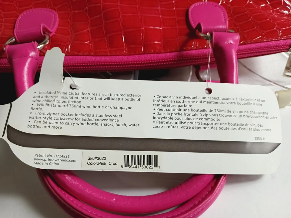 NWT Primeware Inc. Red Croc Insulated Wine Clutch, Wine Bag W/Corkscrew - Image 3 of 4