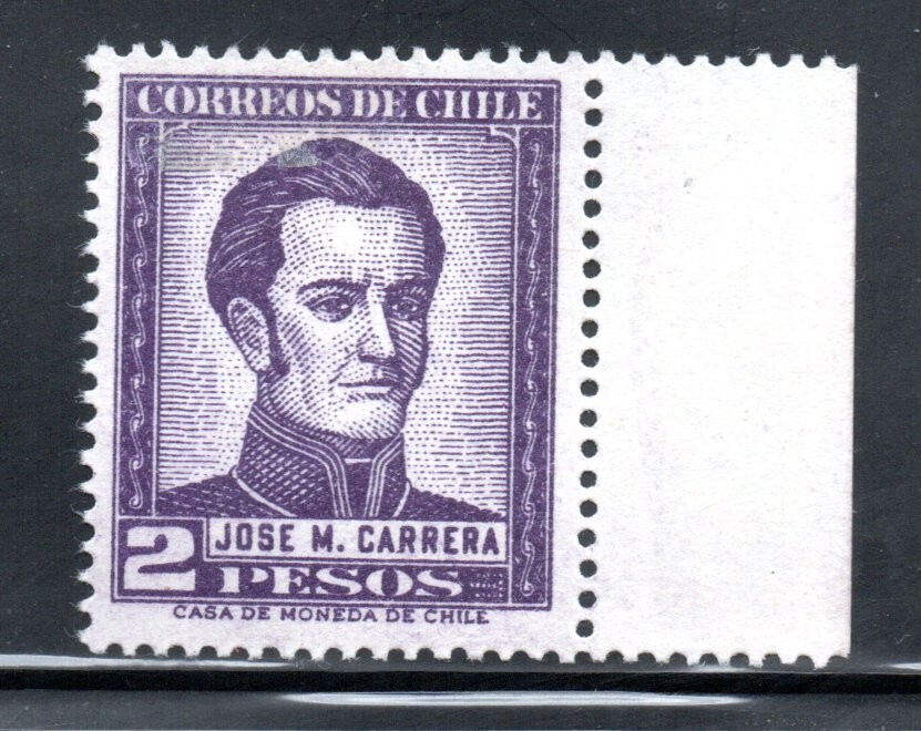 CHILE, J.M. CARRERA, STAMP MINT,  IMAGEN TRASPASADA AL DORSO  #01